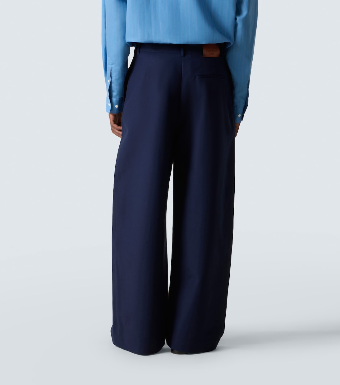 Широкие брюки из хлопкового атласа со средней посадкой Acne Studios, Navy Blue — фото 4