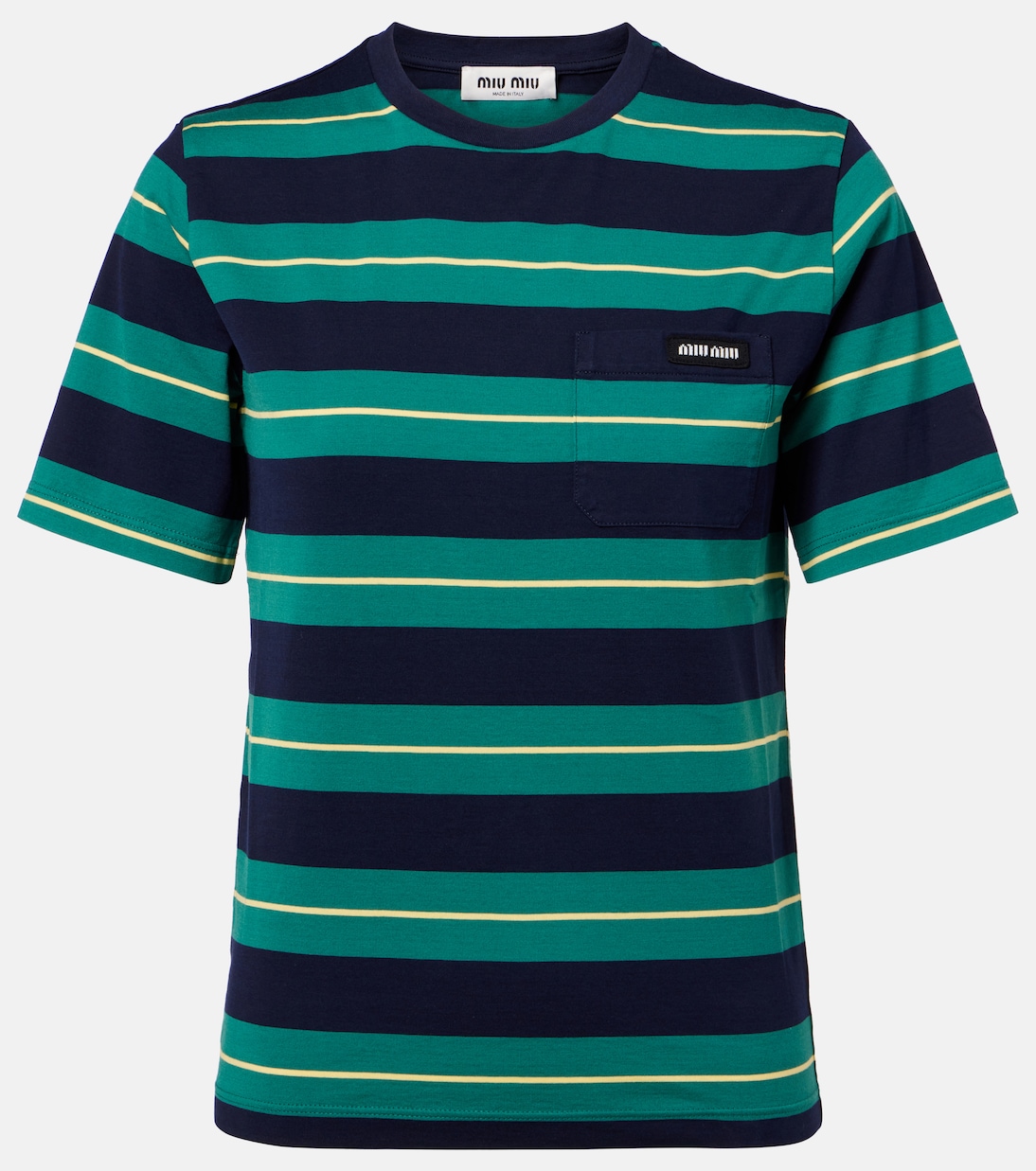 

Футболка из полосатого хлопкового джерси с логотипом Miu Miu, Biliardo+Blu