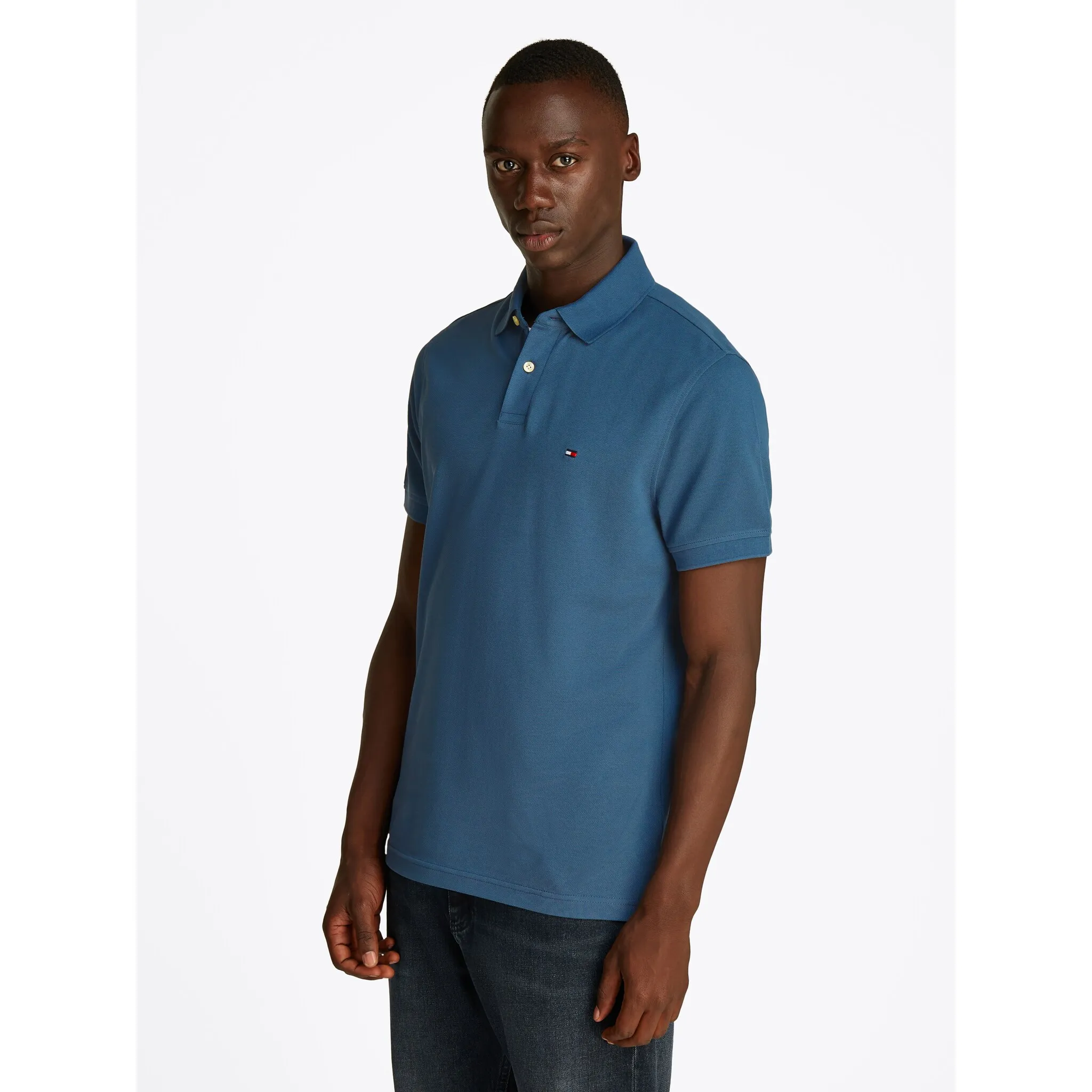 Рубашка-поло Tommy Hilfiger "1985 REGULAR POLO" с контрастными полосками Tommy Hilfiger на внутренней стороне воротника, цвет Aegean Sea — фото 4