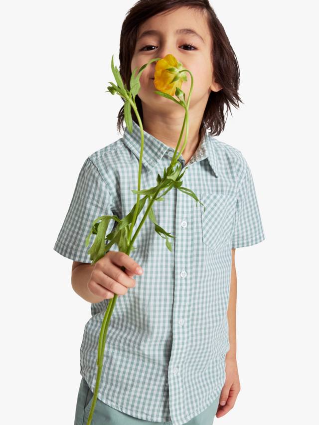 

Детская хлопковая рубашка с коротким рукавом в клетку Polarn O. Pyret, Blue