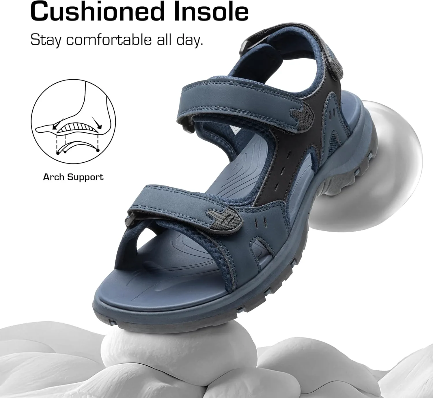Мужские сандалии DREAM PAIRS с поддержкой свода стопы для походов, спортивные, удобные, летние, пляжные и водные, темно-синий — фото 4