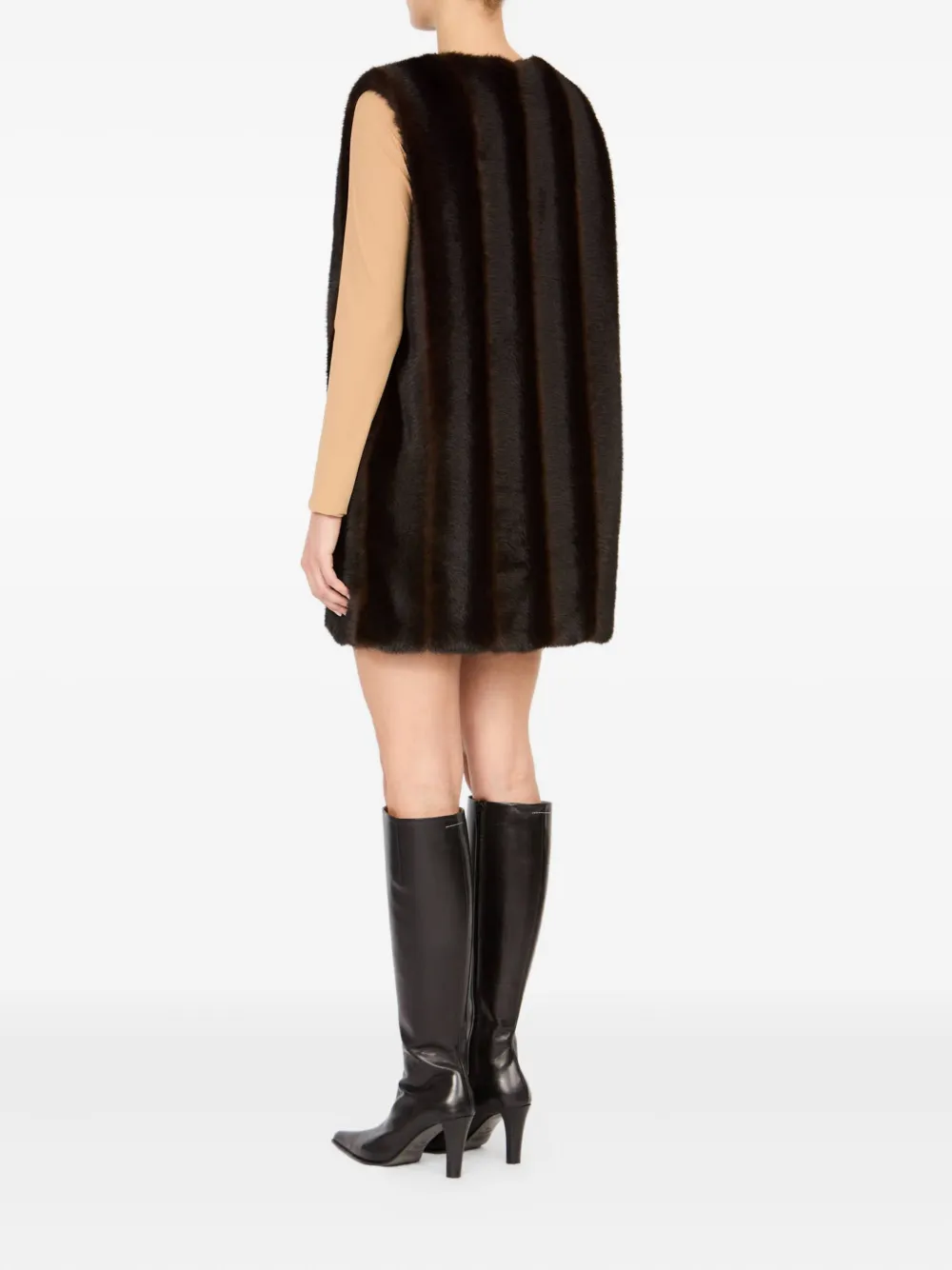 Платье мини из искусственного меха MM6 Maison Margiela, черный — фото 4