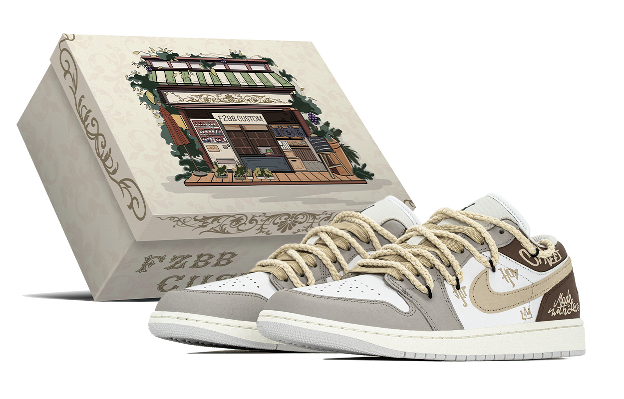 

Jordan Air 1 Box, Mocha Latte устойчивые к истиранию низкие баскетбольные кроссовки в винтажном стиле мужские Greige