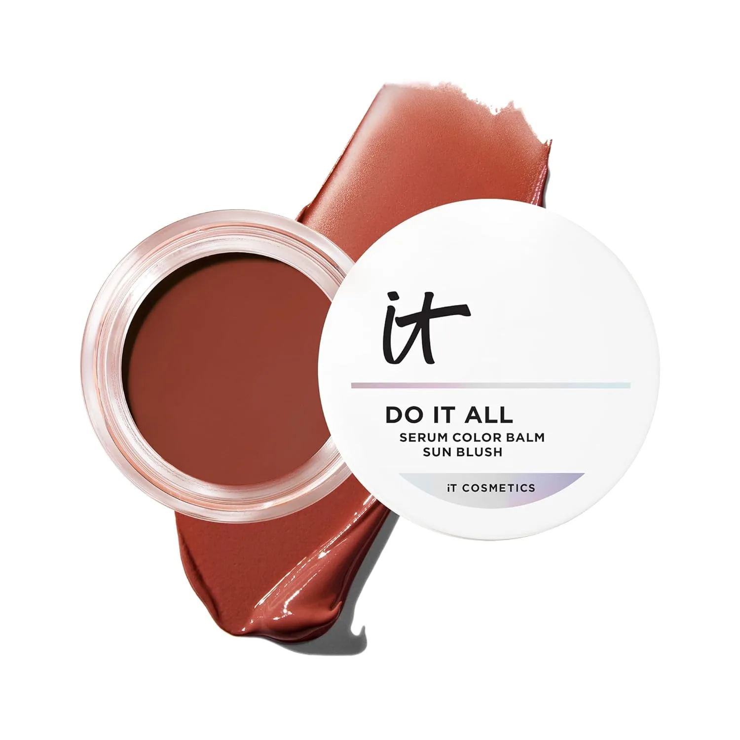IT Cosmetics Do It All Serum Color Balm Sun Cream Blush & Bronzer, смешиваемый и наращиваемый, подтягивающий, моделирующий, универсальный цвет, 24-часовая гидратация, гиалуроновая кислота, пептиды и витамин E - 0.63 унции, Sun Rush 60 (rose burg...