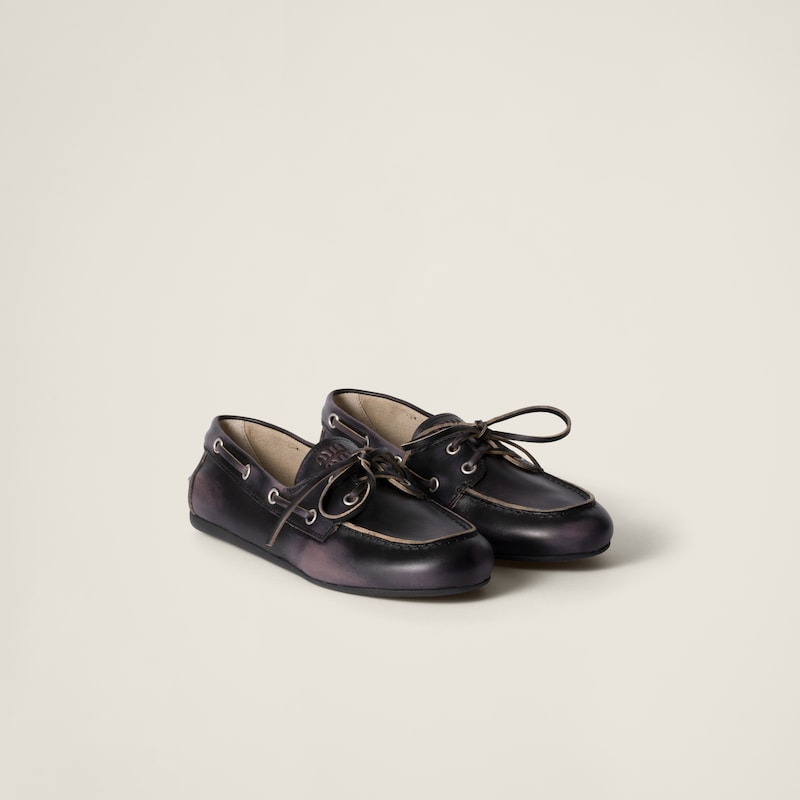 Мокасины из стираной кожи без подкладки Miu Miu, черный