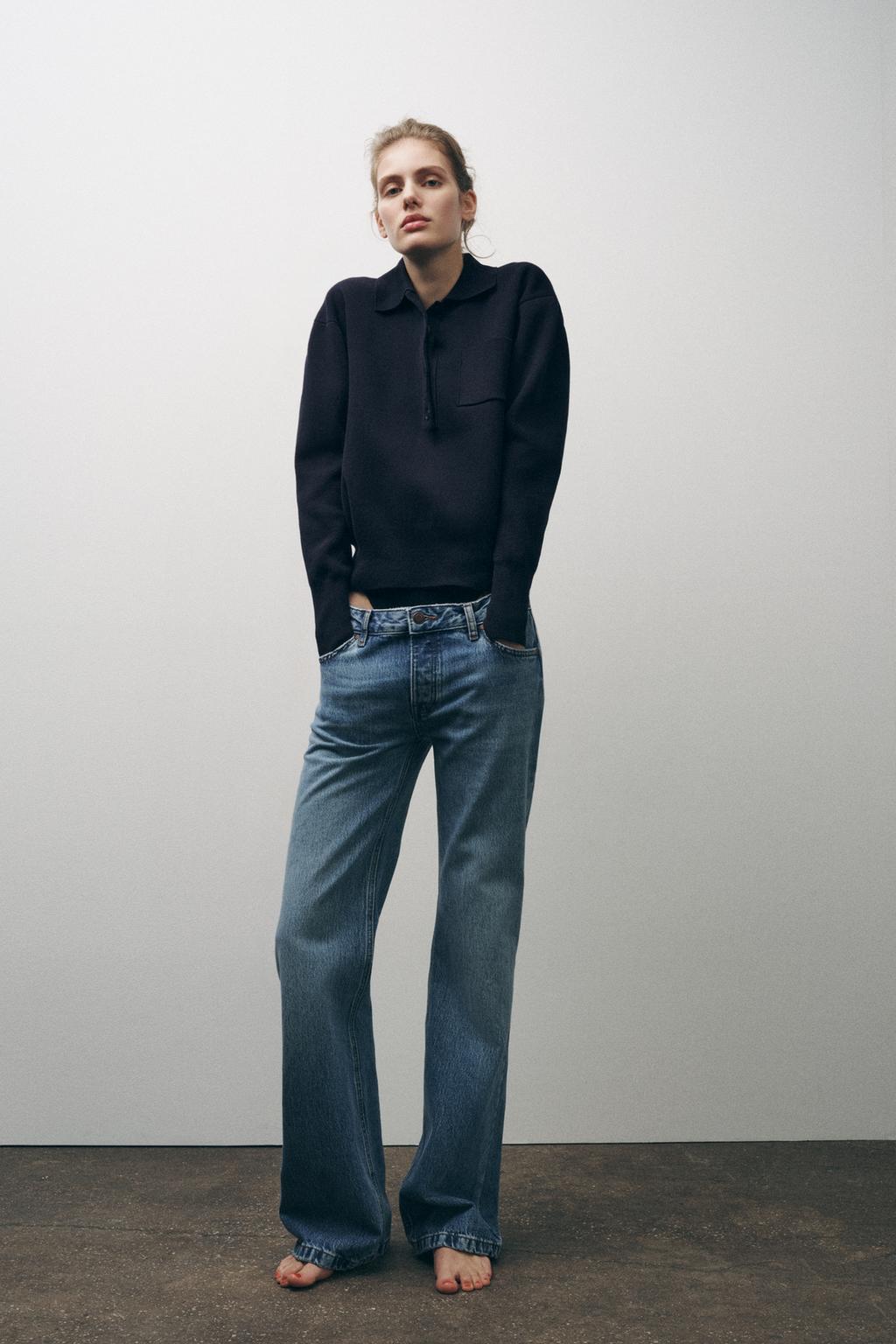 

Джинсы с низкой посадкой в обтяжку полной длины ZARA, средне-синий