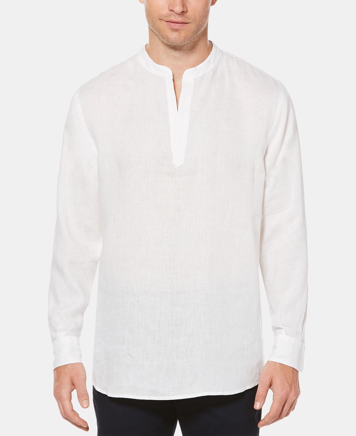 

Мужская однотонная льняная рубашка с длинным рукавом Popover Perry Ellis