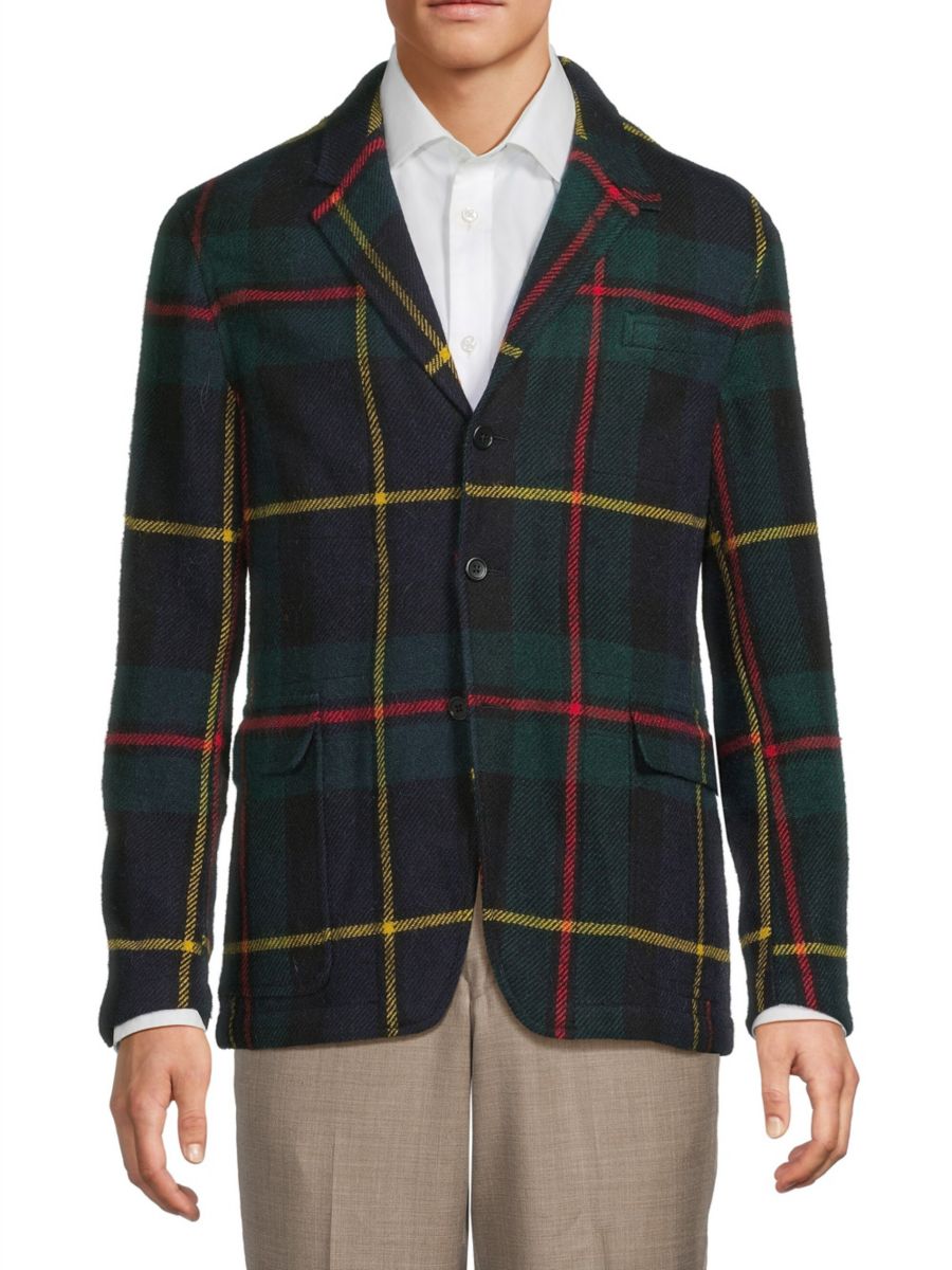 

Клетчатый шерстяной блейзер Polo Ralph Lauren, цвет Black Green Multi
