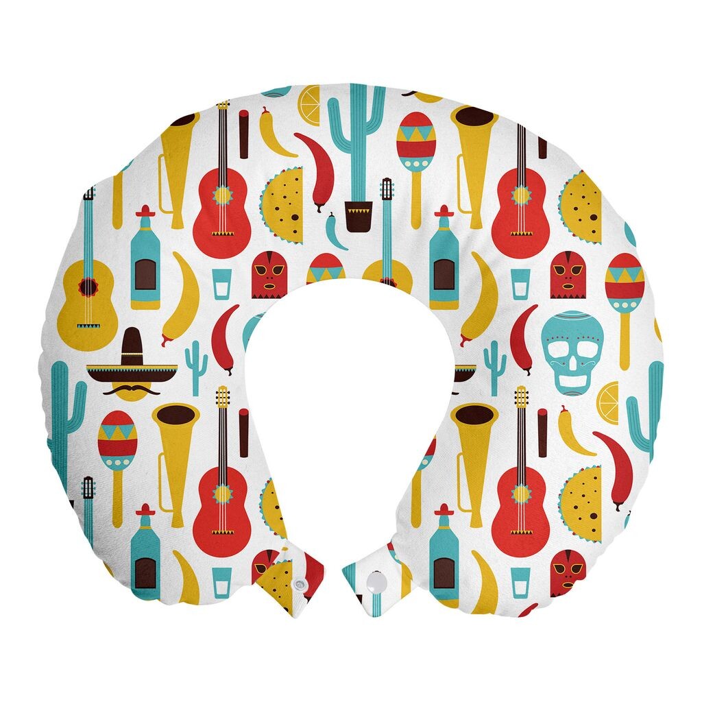 

ABAKUHAUS Dia De Los Muertos Дорожная подушка для шеи, мексиканские товары, пенопластовые дорожные принадлежности для самолетов и автомобилей, 30x30 см, разноцветные