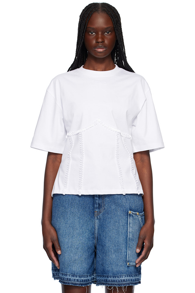 

Хлопковая футболка с завязками сзади Ganni, белый