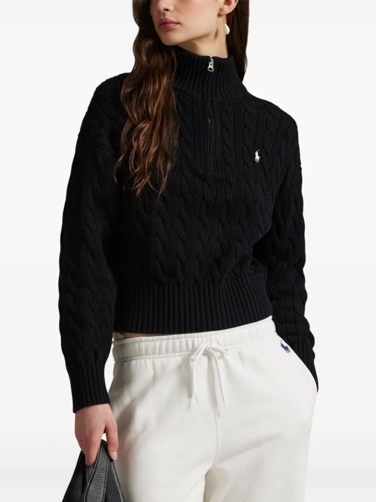 Polo Ralph Lauren джемпер фактурной вязки с воротником на молнии, черный — фото 3