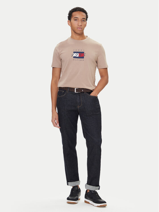 Футболка regular fit Linear Flag MW0MW41338 Tommy Hilfiger, бежевый — фото 2