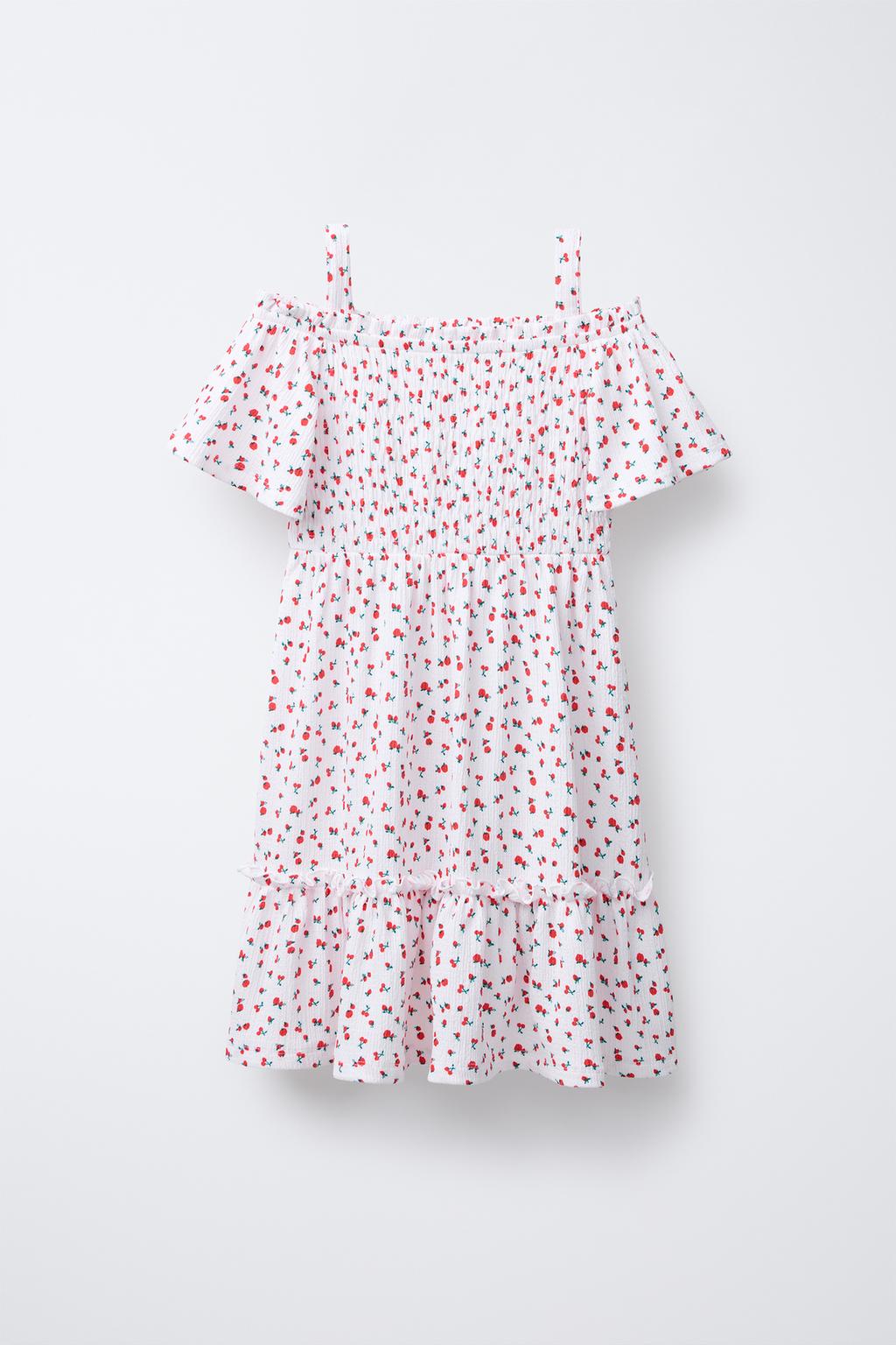 

Текстурированное платье в цветочек ZARA, цвет Ecru/Red