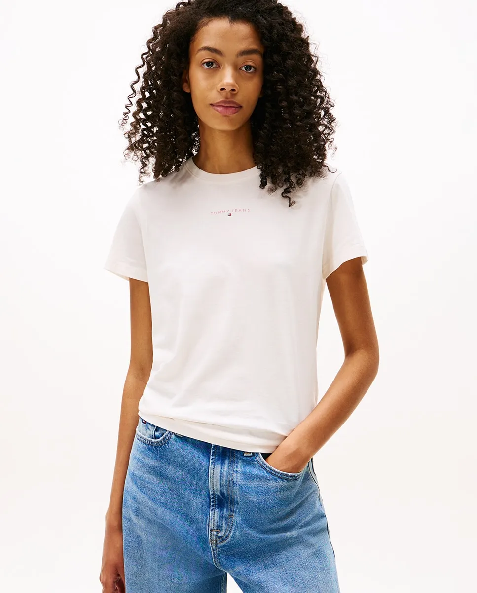 

Женская футболка стандартного кроя с линейным логотипом Tommy Jeans, светло-бежевый