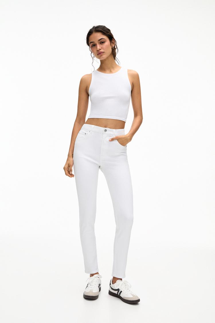 

Узкие джинсы с высокой талией Pull And Bear, белый