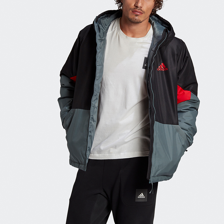 Adidas Пуховик мужской красно-черный, Red Black Multicolor — фото 4