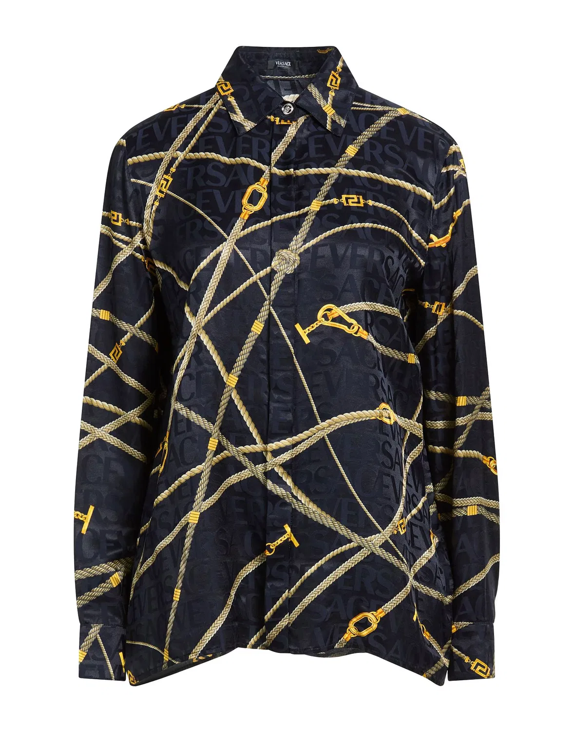 Рубашка сатиновая с принтом VERSACE синяя