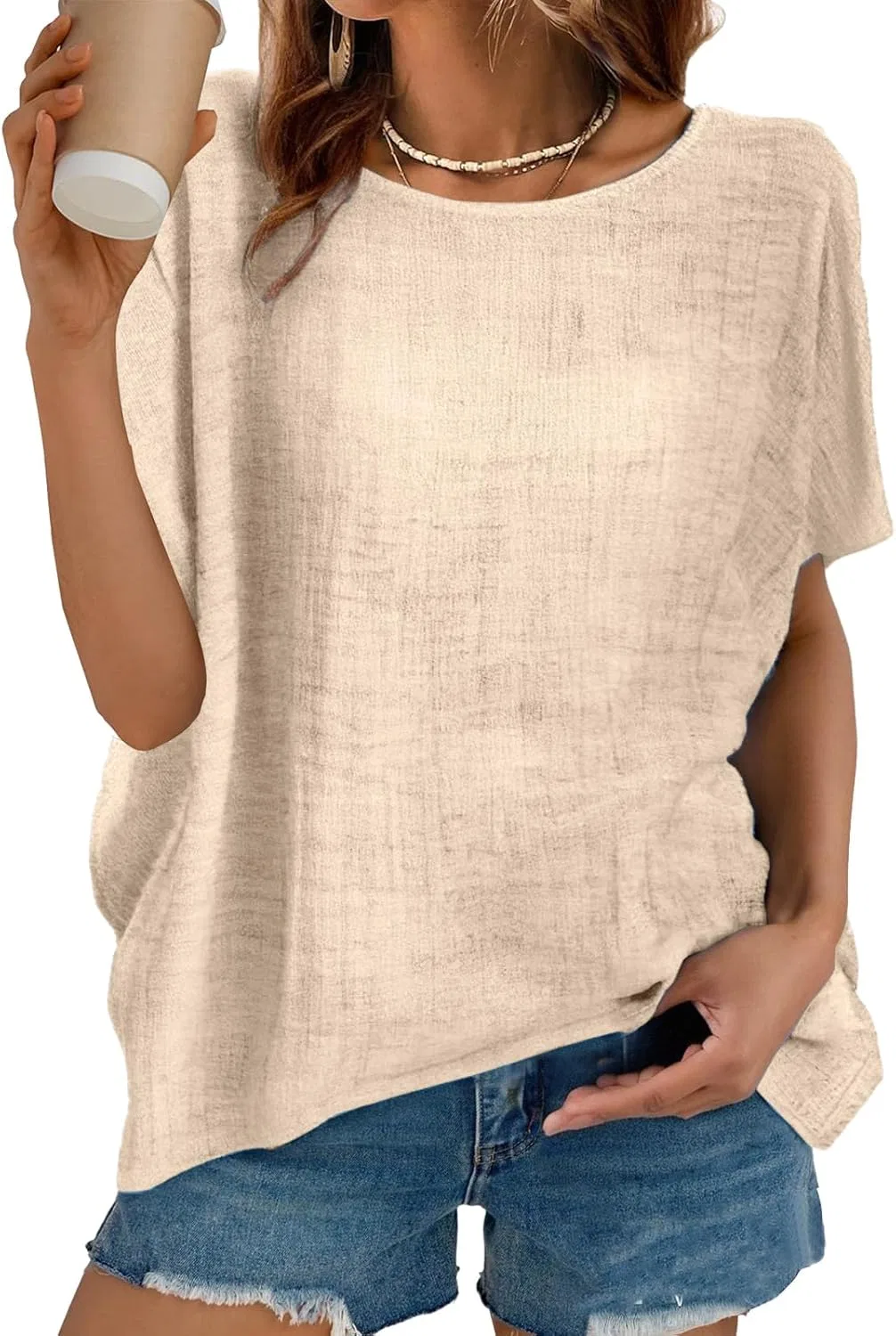 Блуза женская хлопковая Gauze, свободный крой, цвет Beige