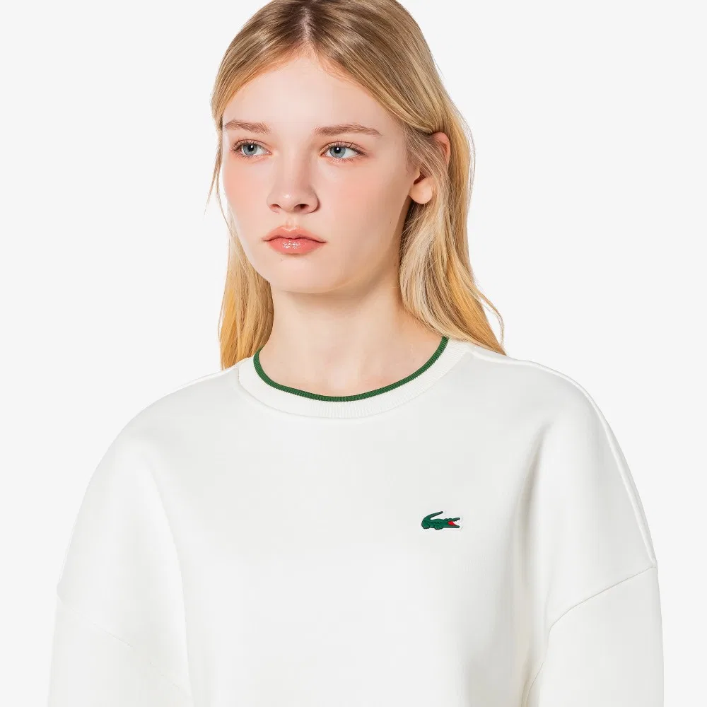 Свитшот женский Lacoste с круглым вырезом, белый/зеленый — фото 2
