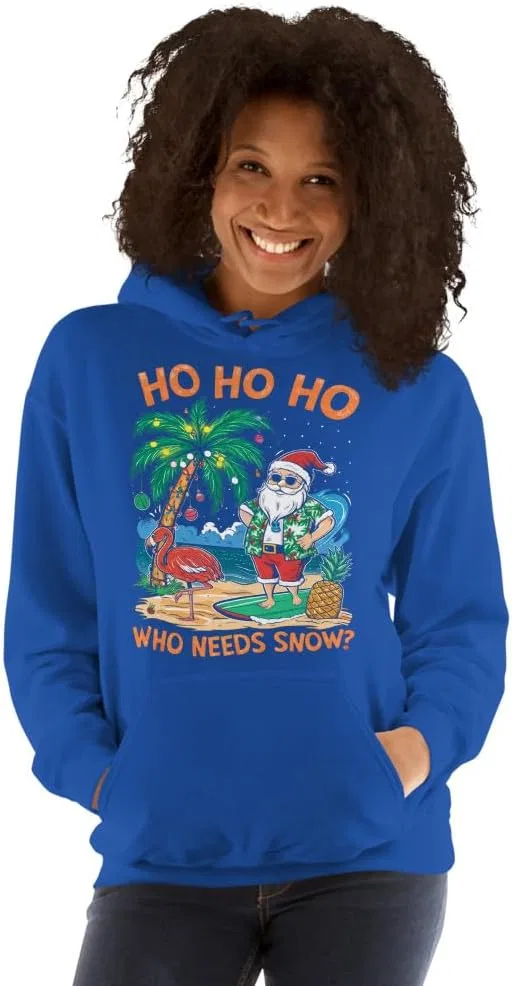 Generic Толстовка Unisex Ho Ho Ho Who Need Snow, футболка с рождественской пальмой и Сантой на серфинге для летнего пляжного отдыха