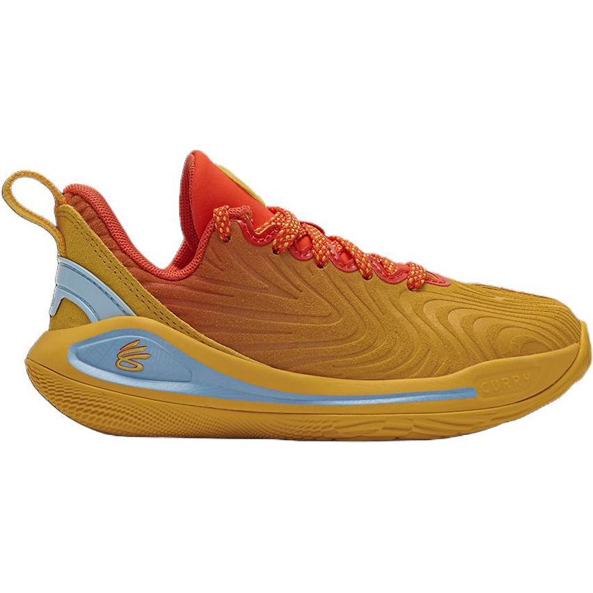 Curry 12 устойчивые к истиранию низкие детские баскетбольные кроссовки для детей 3-7 лет Under Armour, синий/желтый — фото 4