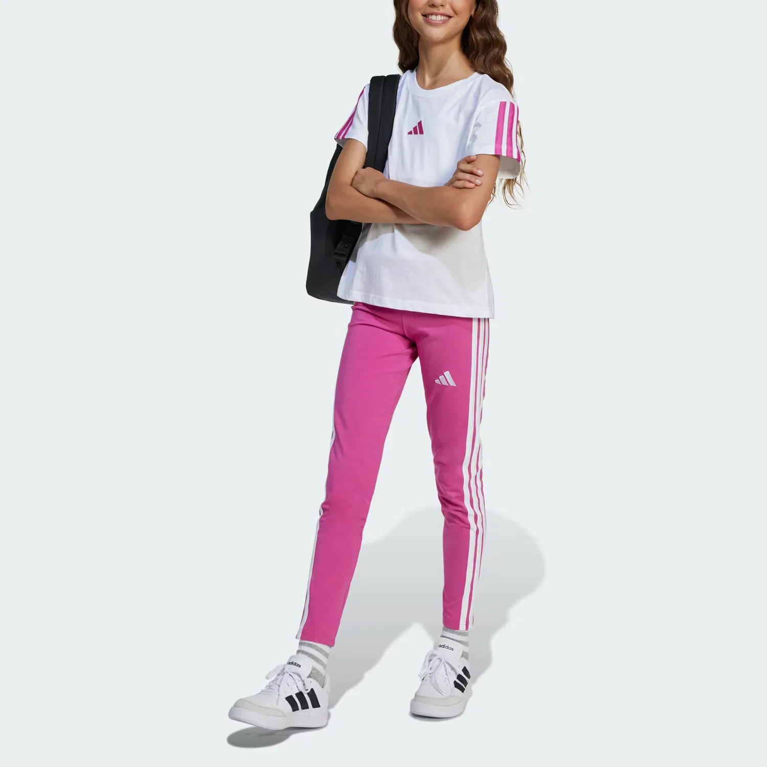 Футболка ESSENTIALS белая/полупрозрачная фуксия Teenagers Adidas, White/Semi-Transparent Fuchsia — фото 3