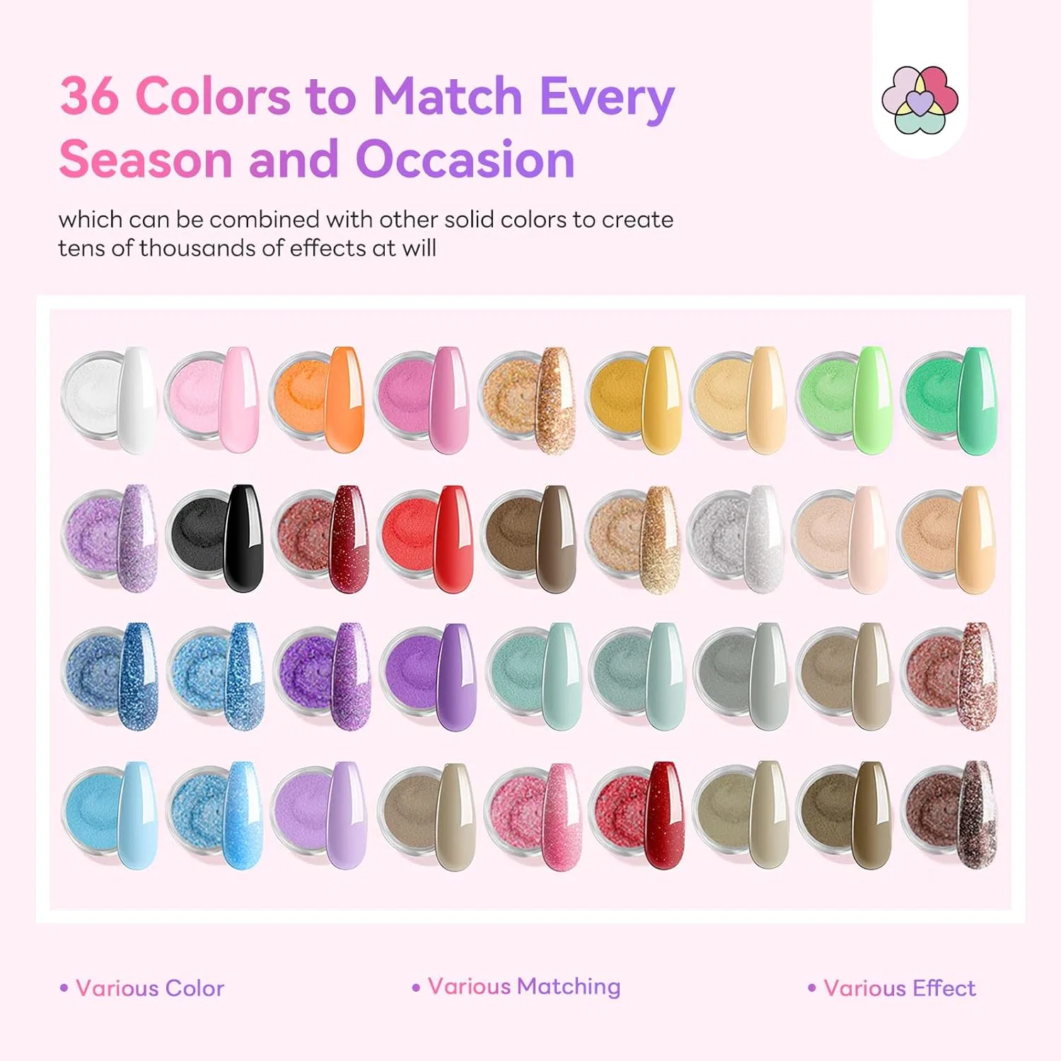 Набор акриловой пудры для ногтей SAVILAND Color Artistry, 36 цветов Saviland, 36 Colours X 10 G — фото 3
