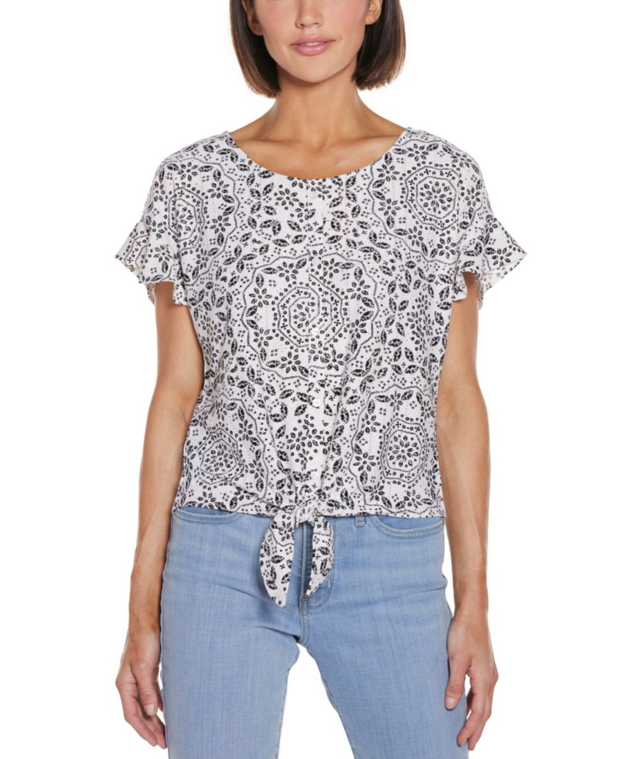 

Женский вязаный топ с принтом и перфорацией, с завязками спереди Belldini, White/Black