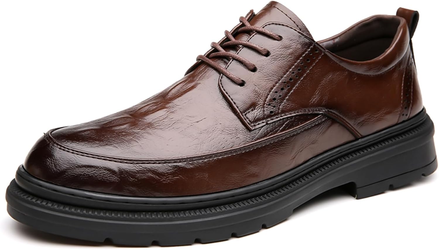 

Мужские кожаные оксфорды с толстой подошвой и массивным каблуком, классические с круглым носком, на шнуровке, с мягкой подошвой, нескользящие, увеличивающие рост дерби, подходят для работы в офисе, вождения и свадеб Igzbibg, коричневый