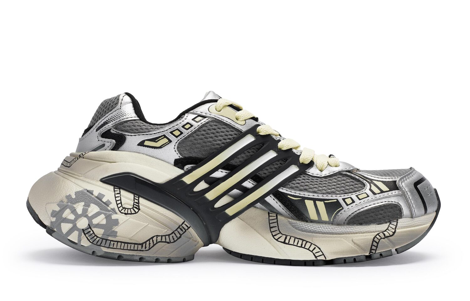 Adidas Originals ADISTAR XLG противоскользящие износостойкие низкие кеды унисекс серый серебристый желтый серовато-серебристый бежевый, цвет Grayish Silver Beige — фото 4