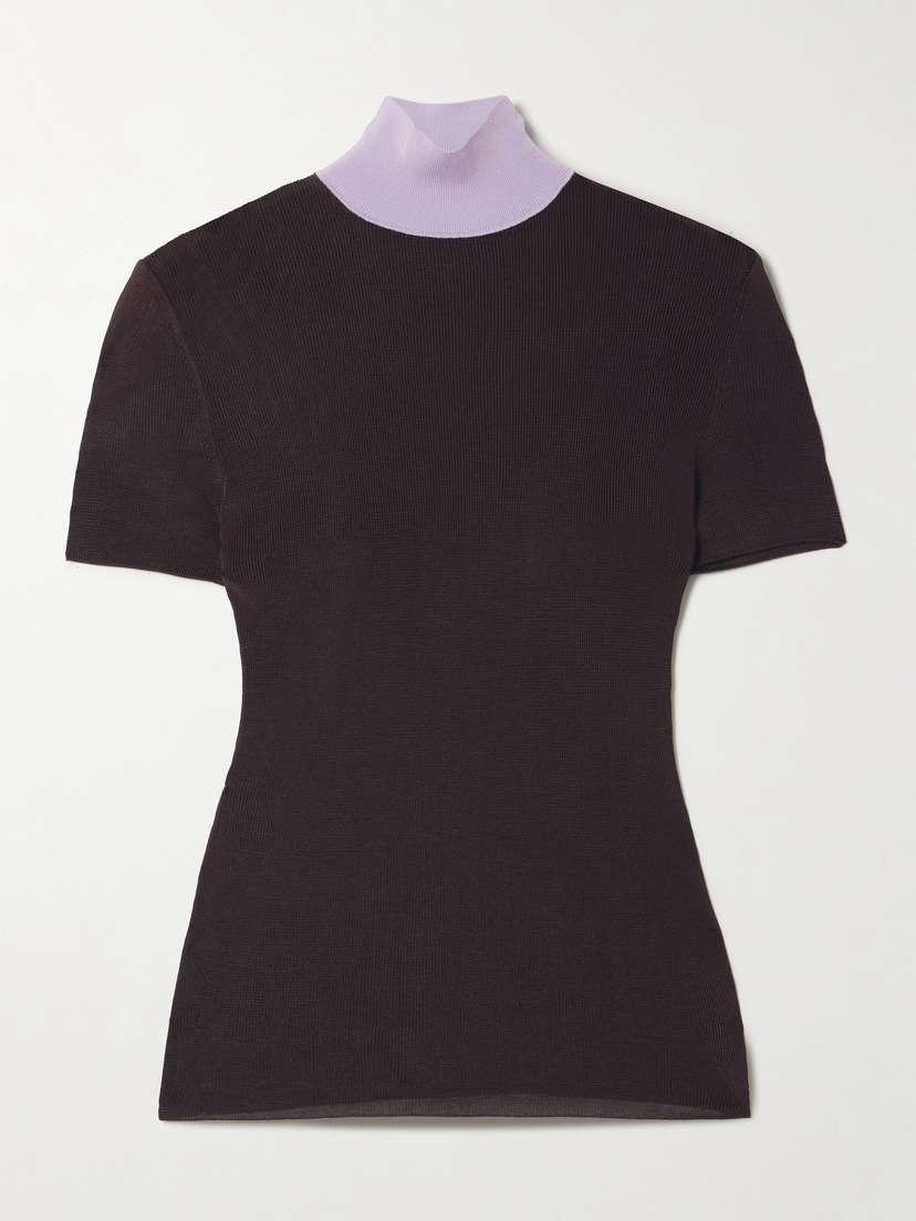 

Вязаный топ в стиле колор-блок Self-Portrait, коричневый