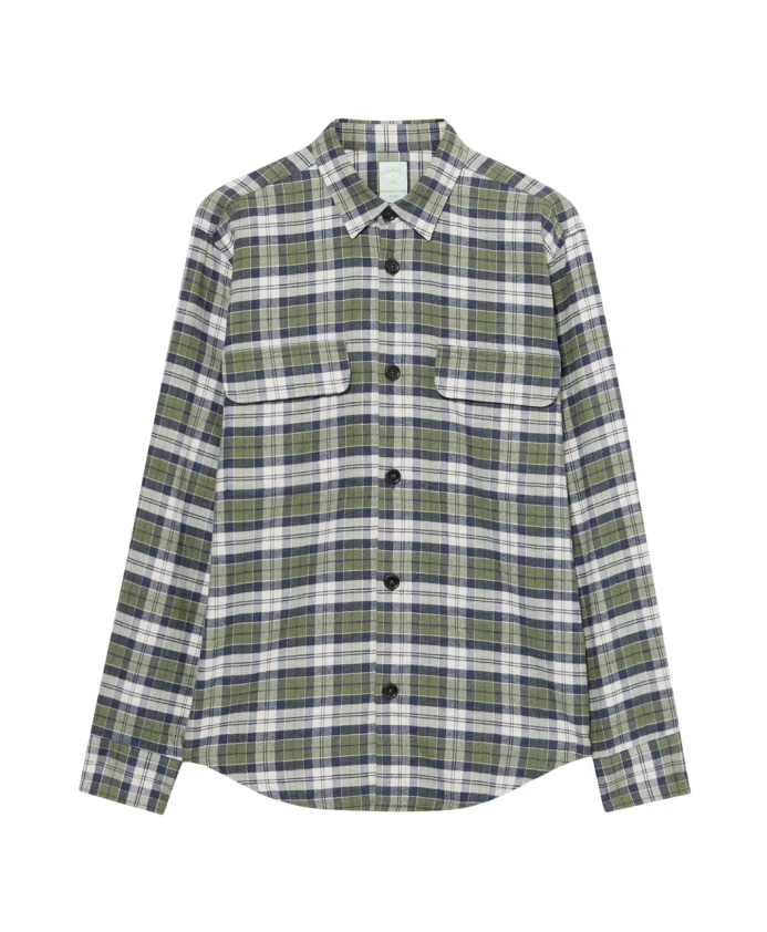 

Рубашка из клетчатой хлопчатобумажной фланели с накладными карманами. Brooks Brothers, зеленый