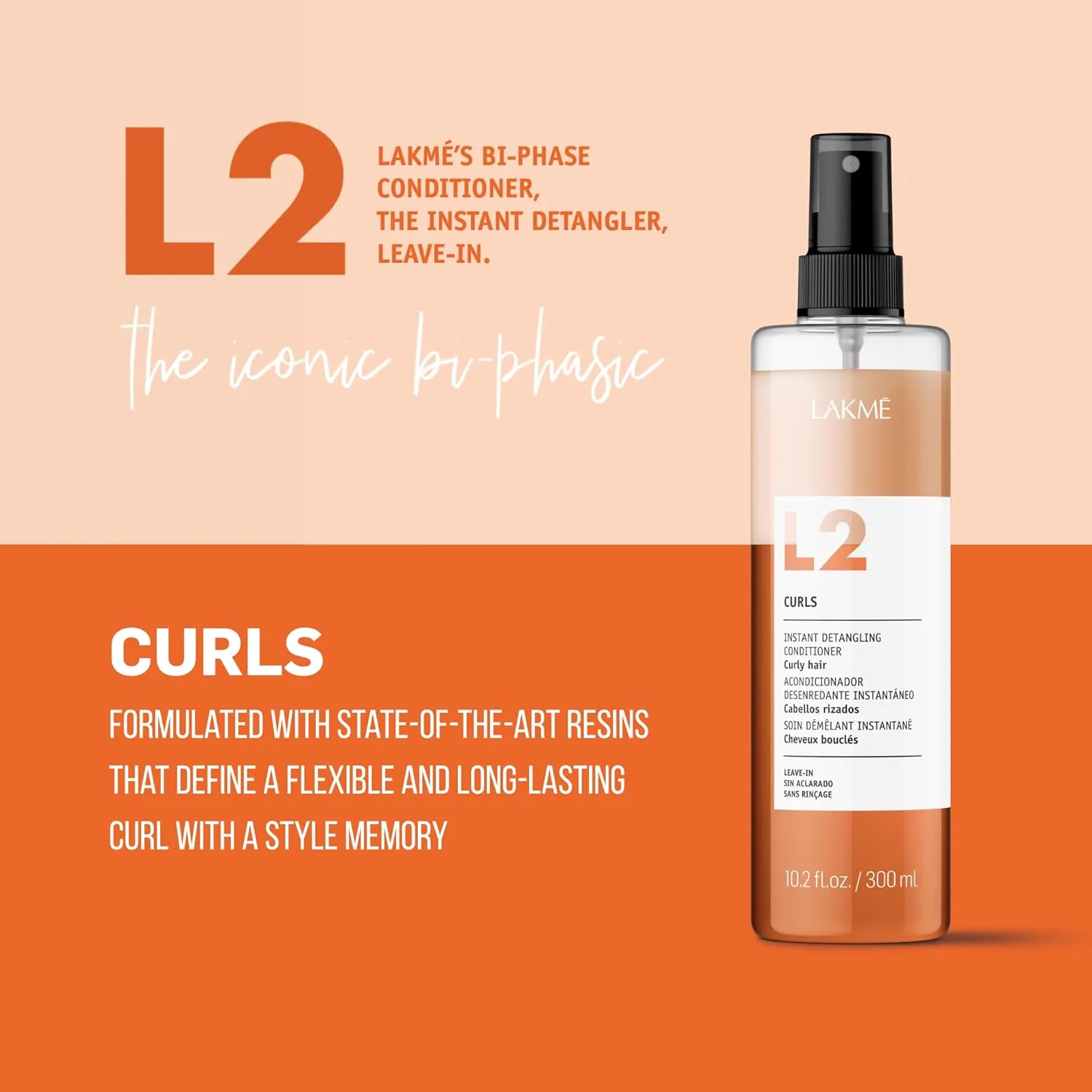 Двухфазный кондиционер Lakmé L2 Curls, спрей для распутывания волос, несмываемый кондиционер-спрей для кудрявых и вьющихся волос. 302 мл — фото 2