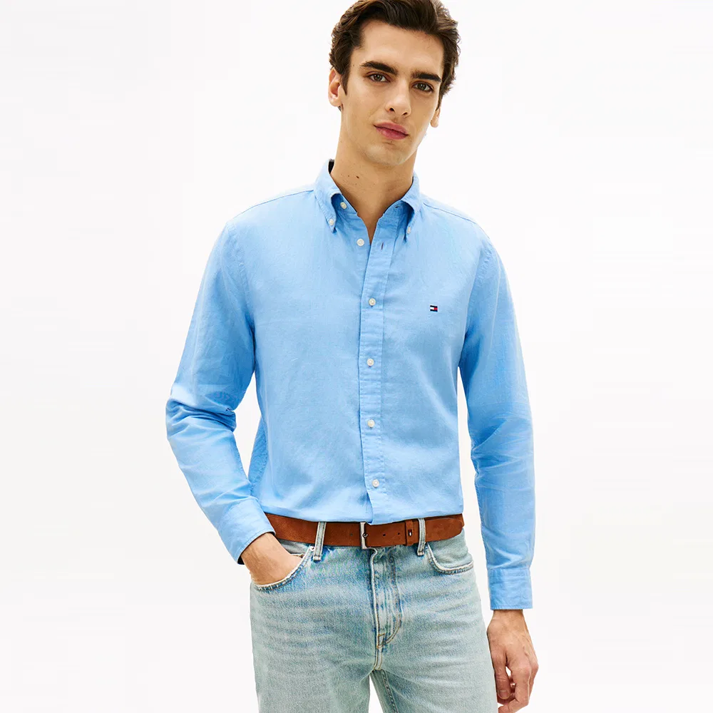 Мужская синяя рубашка Regula fit из смесового льна от Tommy Hilfiger