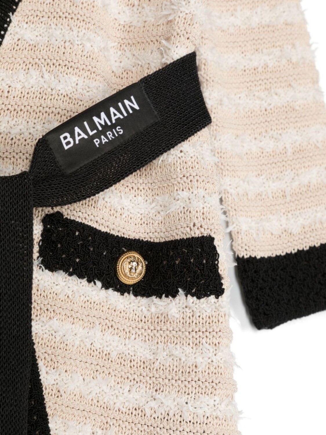 Balmain Kids кардиган в полоску с поясом, нейтральный цвет — фото 3