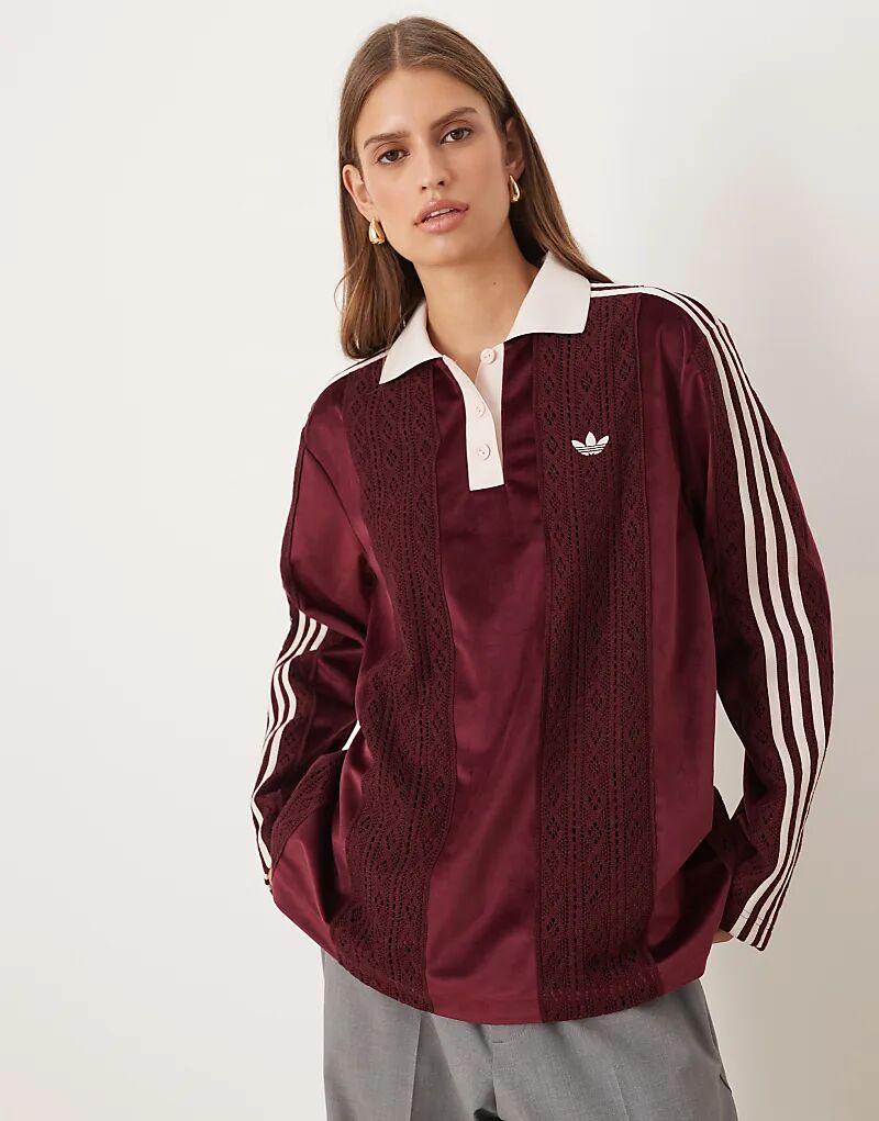 

Трикотажное поло Adidas Originals бордового цвета