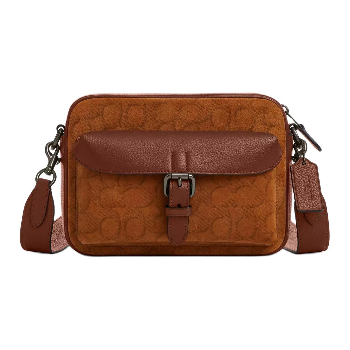 

COACH Сумка через плечо из замши и галунной кожи с мехом карамельной норки