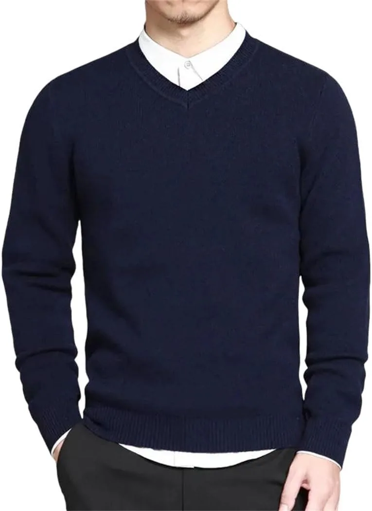 

Мужской вязаный свитер с V-образным вырезом, базовый стиль, однотонный, для осени и зимы