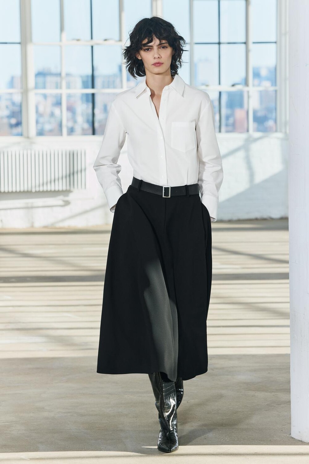 

Комбинированное платье с поясом коллекция zw ZARA, черный/белый