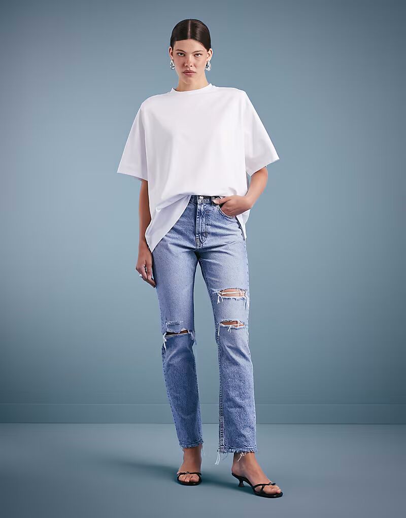 

Джинсы прямого кроя со средней посадкой, светлые, с разрывами, коллекция Circular Design Asos Design