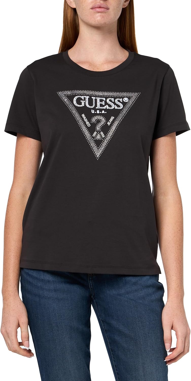 

Женская футболка Guess Eco Short Sleeve Krystal Triangle, Bark Brown, Коричневый, Женская футболка Guess Eco Short Sleeve Krystal Triangle, Bark Brown