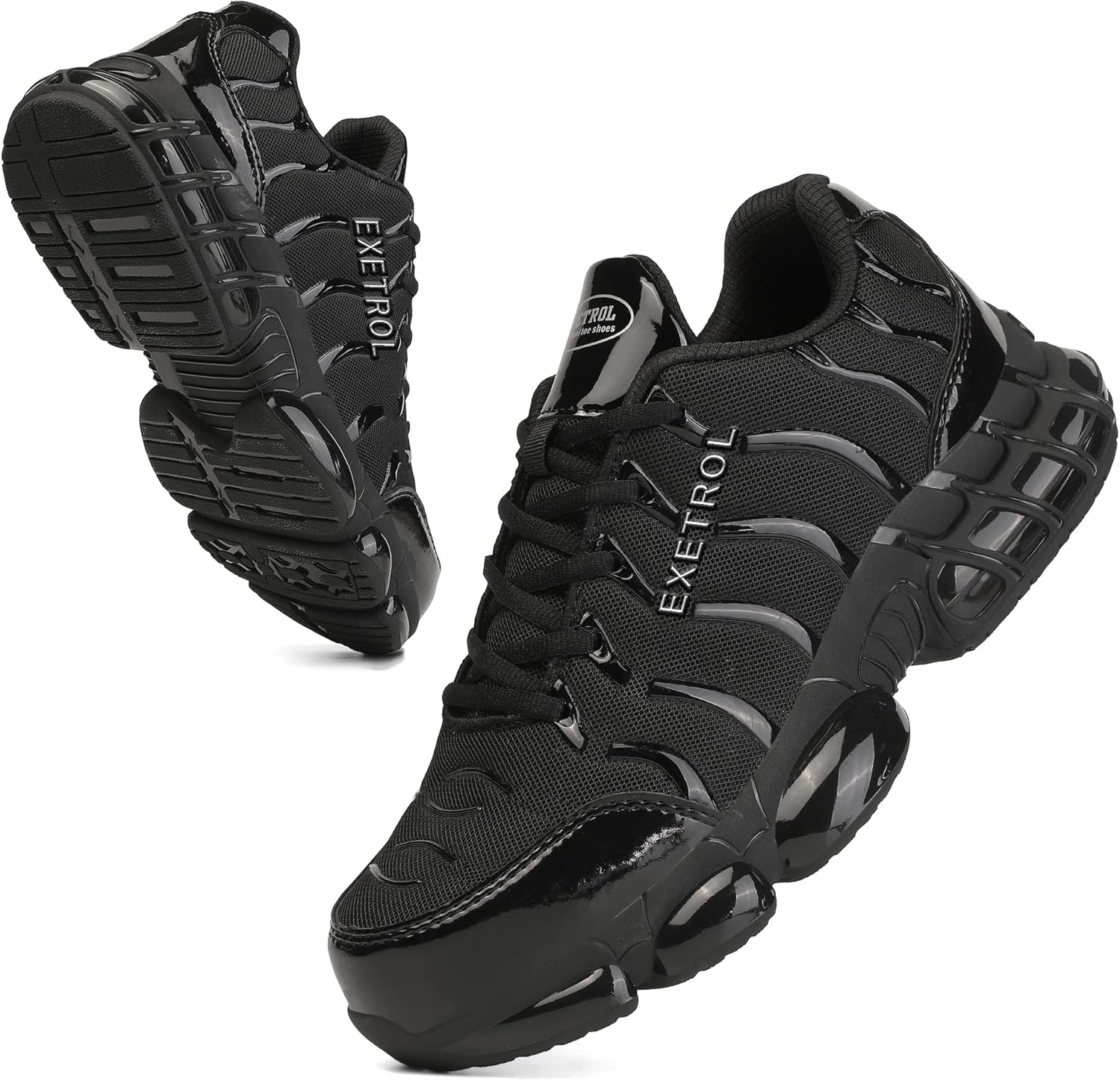 

Ботинки с защитным носком для мужчин и женщин, неразрушимые кроссовки с композитным носком, широкие, противоскользящие, удобные, легкие с воздушной подушкой, рабочая обувь для женщин и мужчин Exetrol, черный