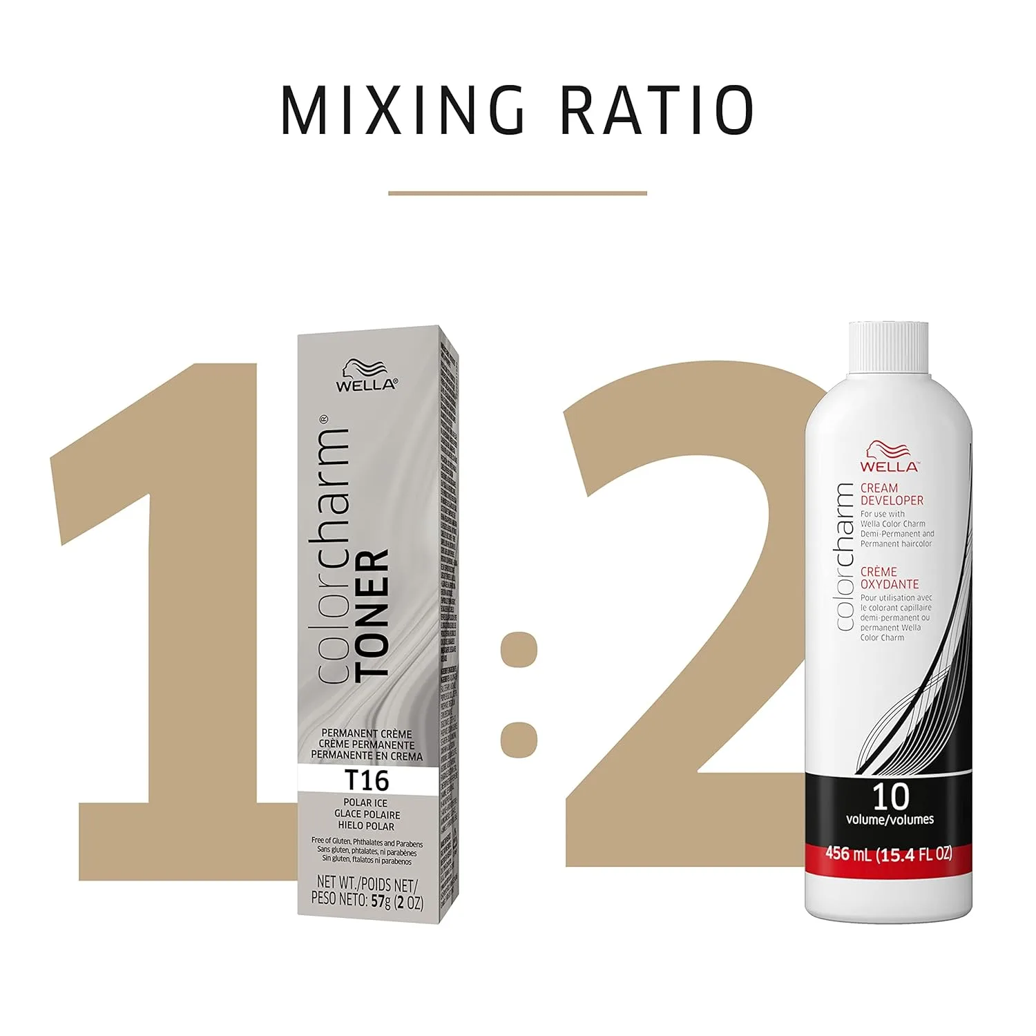 WELLA colorcharm Hair Dye & Coloring Kit, T16 Crème Toner + 10 Vol Cream Developer с кистью и миской для смешивания и нанесения, 4 предмета, gray — фото 3