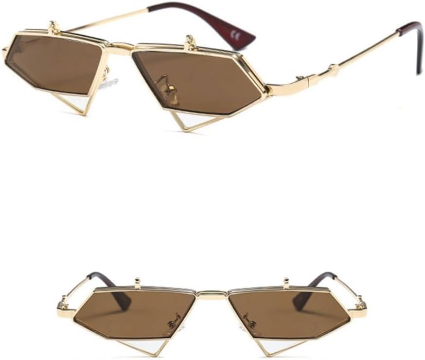 

Золотые солнцезащитные очки-слипы в стиле стимпанк для мужчин, винтажные солнцезащитные очки треугольной формы с красной металлической оправой для женщин generic, Gold With Brown