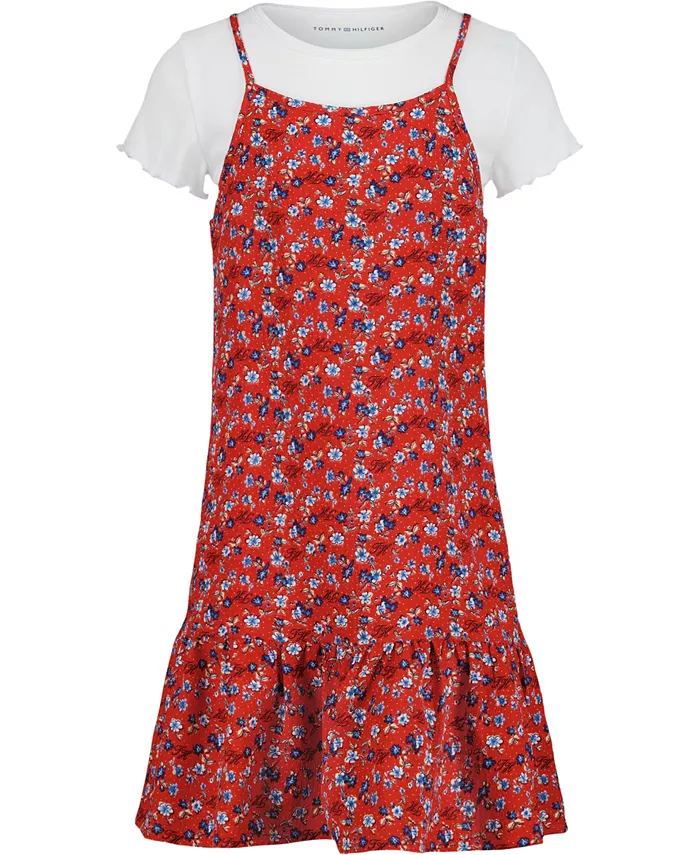 

Комплект из двух предметов: футболка с круглым вырезом и платье с мелким принтом для больших девочек Tommy Hilfiger