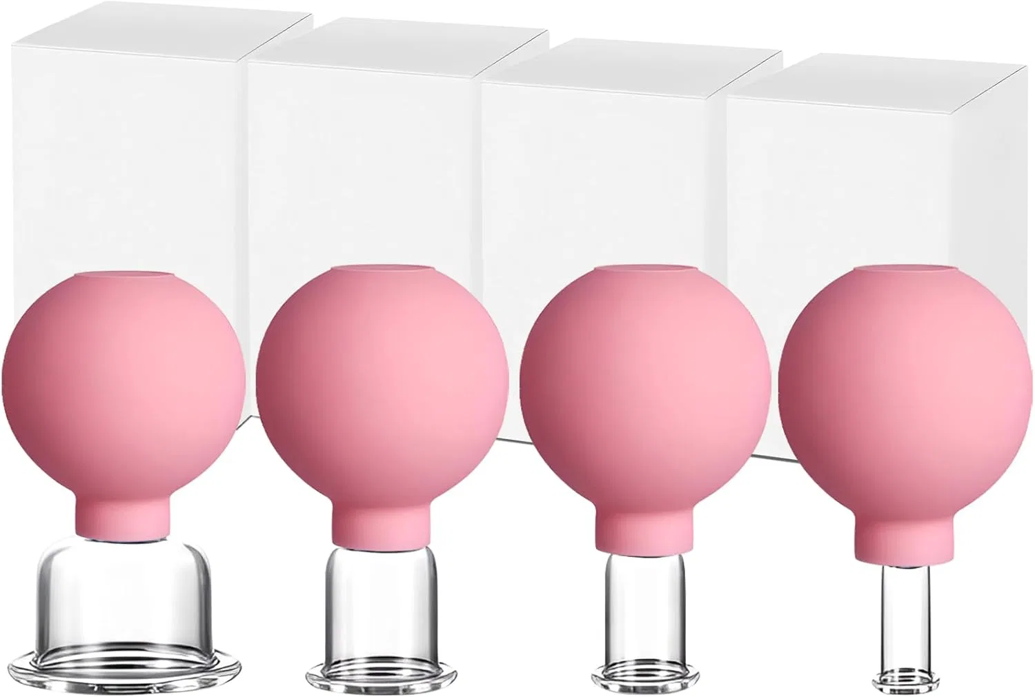 Набор из 4 стеклянных банок для вакуумного массажа лица Helining, Pink