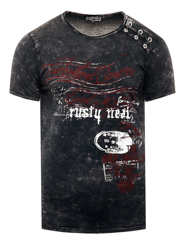 

Футболка из промасленной ткани с планкой на пуговицах сбоку и принтами антрацитового цвета Rusty Neal, Черный, Футболка из промасленной ткани с планкой на пуговицах сбоку и принтами антрацитового цвета Rusty Neal