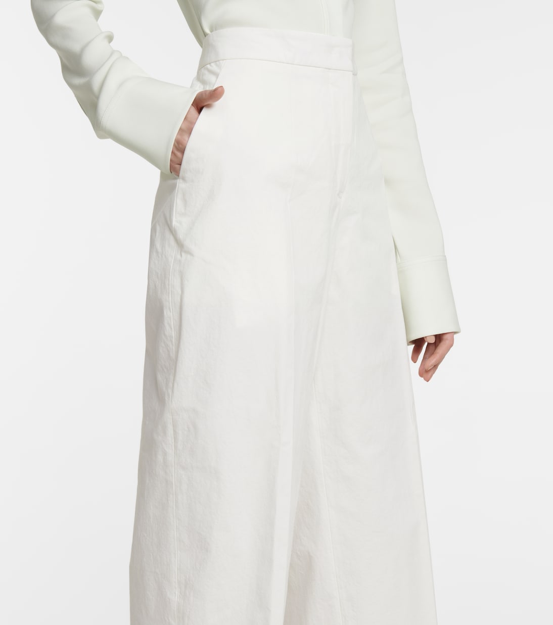 Прямые брюки с высокой талией из смесовой хлопковой ткани Jil Sander, Natural — фото 4