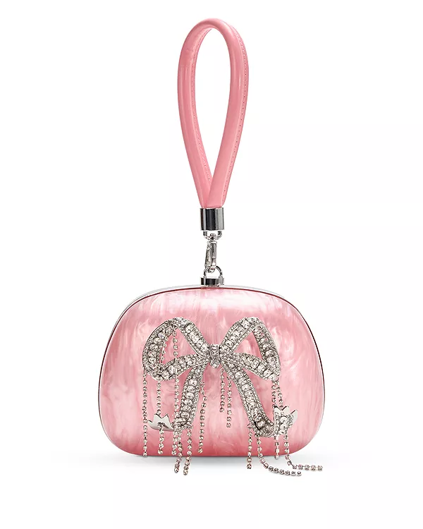 

Розовый перламутровый клатч с верхней ручкой Self-Portrait, розовый