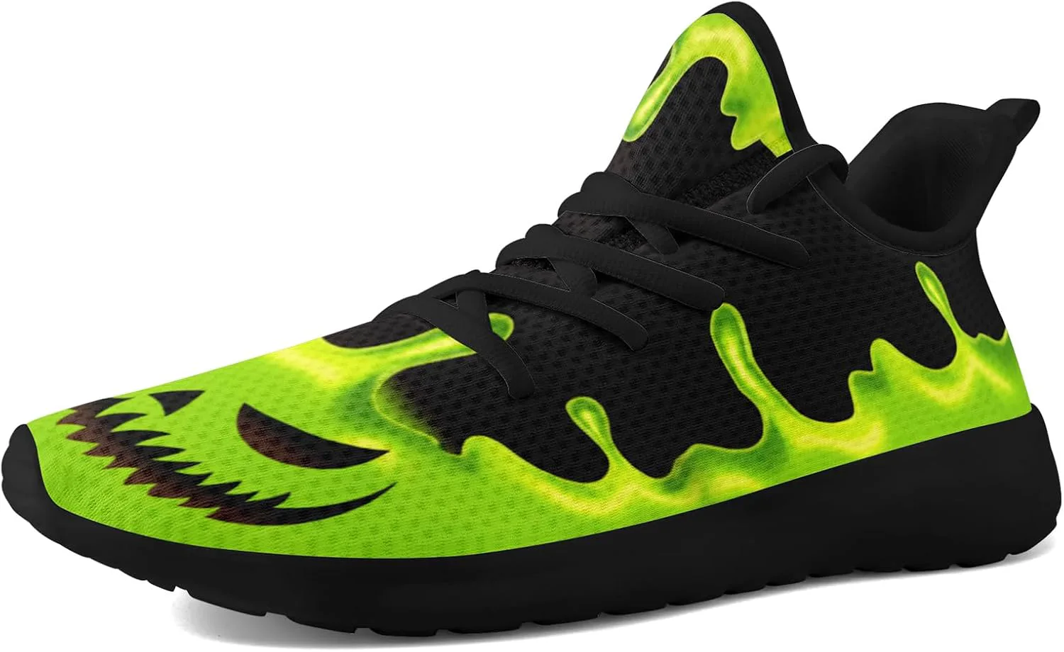 

Мужские кроссовки Skull Walking из сетчатого материала для бега по дорогам, легкие и дышащие, для тренировок, спорта, тенниса и ходьбы, хеллоуинские кроссовки Coolcustomize, черный/зеленый